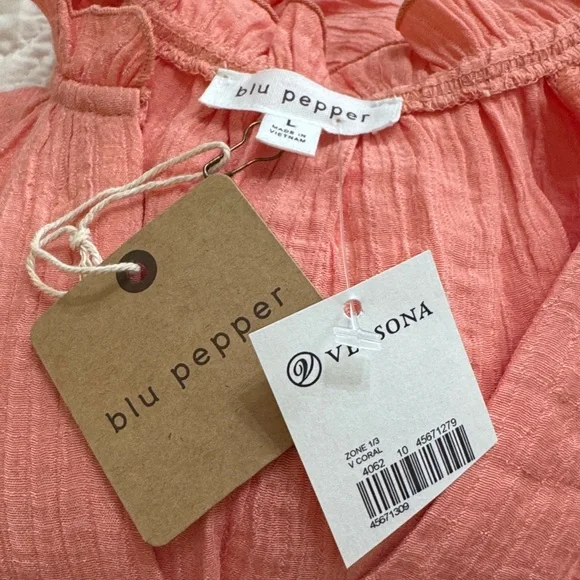 Blu Pepper from Versona NWT Large Gauze Peasant Top Melon Color - Picture 11 of 11